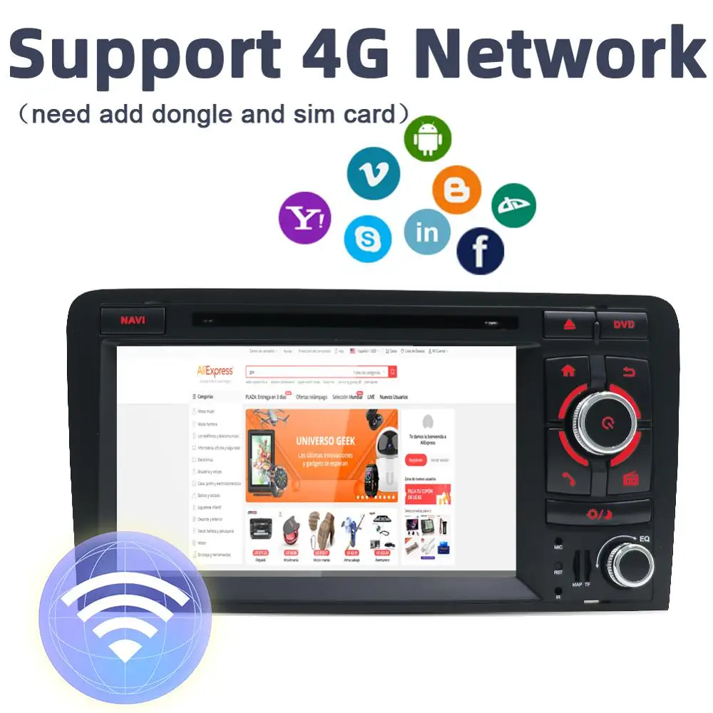 Top Bosion 7 inch HD 2 Din Android 9.0 Octa 8 Core Car Radio Stereo DVD Player Multimedia Navigation GPS For Audi A3 8P 2003-2011 BT 2