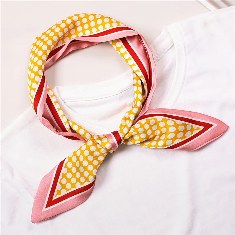 

Women Neck Scarf Fashion Dot Print Silk Hair Scarves for Ladies Sharp-angle Skinny Scarfs Girl Hand Bag band Tie