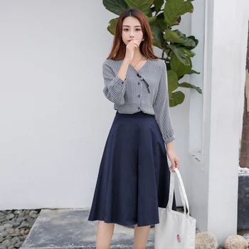 

Loose Plaid Shirt High Waist Skirt Women Two Piece Outfits Elegant Wild Skirt Set Temperament Thin Ensemble Femme Survetement