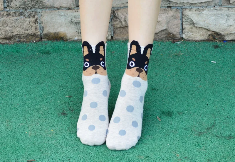 2018 3D женские носки с изображением животных, собачьих ушей, хлопок, 5 пар