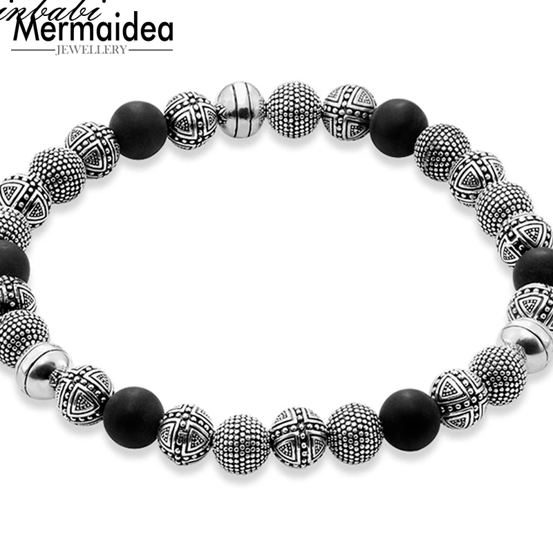 

Bracelets Silver Beads Obsidian 925 Sterling Silver For Men Trendy Gift Heart Rebel Masculine Bracelets