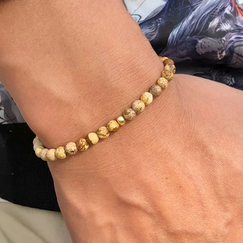 

Minimalist Antique Natural Stone Bracelet 4 mm Small Beads Elastic Braclet For Men Hand Jewelry Accessories Erkek Bileklik