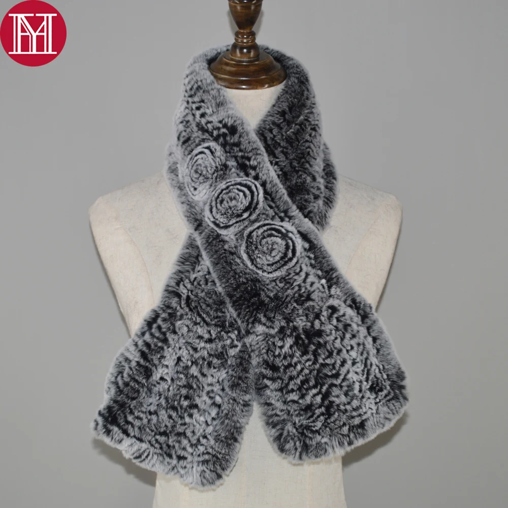 

New Women Real Rex Rabbit Fur Scarf 100% Rex Rabbit Fur Warm Soft Ring Neckerchief Knitted Fashion Real Rex Rabbit Fur Scarves