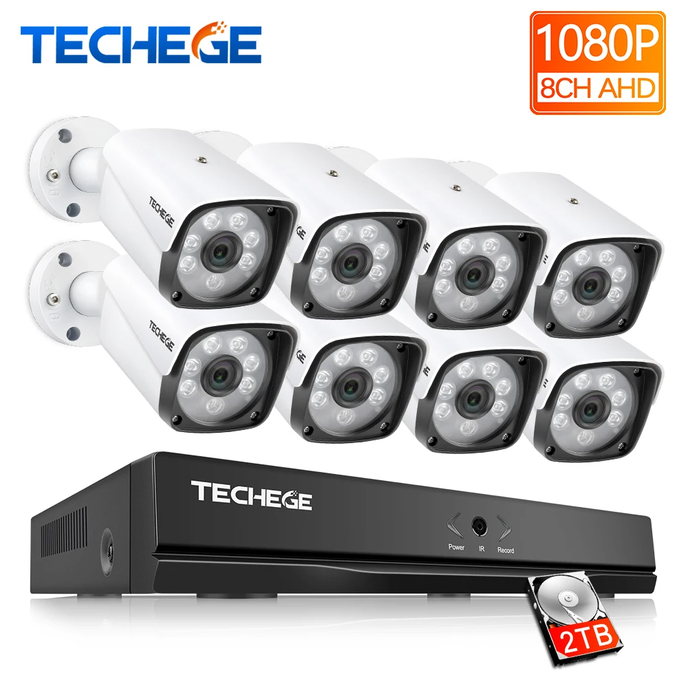Techege 8CH 1080P камера безопасности Система 8ch DVR HDMI видео выход Водонепроницаемая 2 Мп