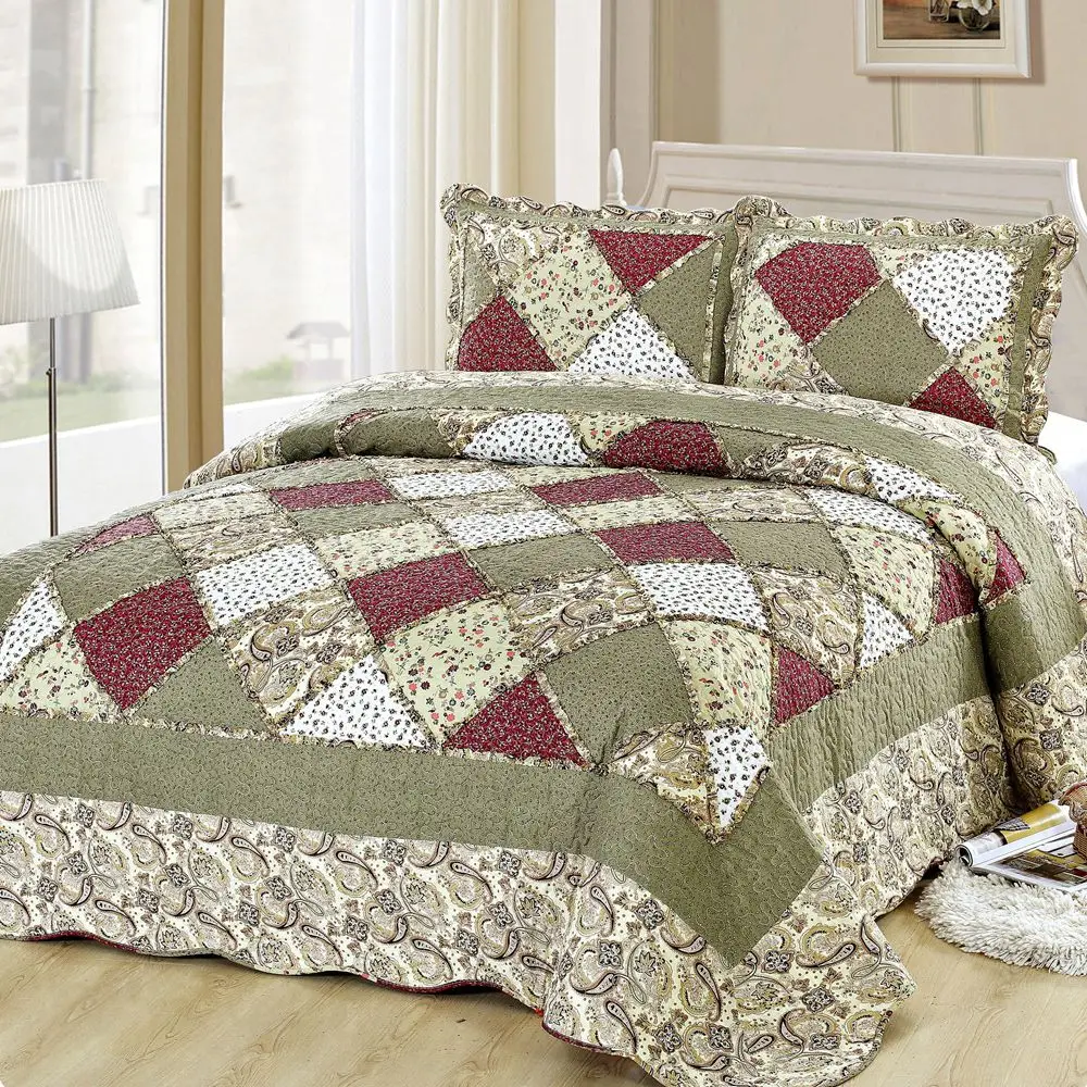 

Patchwork Bedspread Plaid Cotton Quilted King Size Ruffled Bedspread Pieces Pillowcase 220*240 160*210 Size Blanket Sheet Duvet