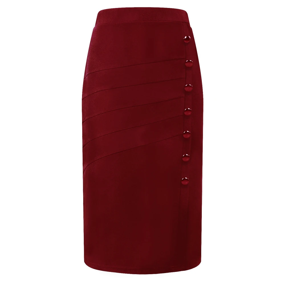Женская офисная юбка, модная, шерстяная, на пуговицах, OL, женские юбки-карандаш, высокая талия, с вырезами, элегантная, размера плюс, 5XL, Jupe Saia