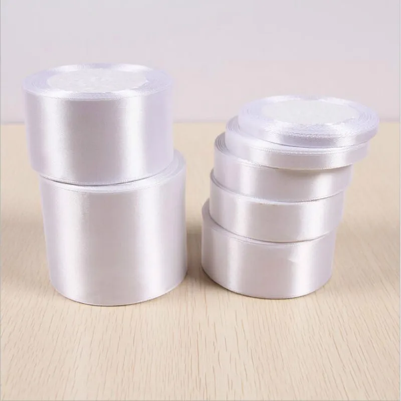 

6mm-50mm 25Yards white Polyester Satin Fabric Ribbon Chrismas Wedding Party Prom Decoration Cake Wrap Ribbons DIY Accessories