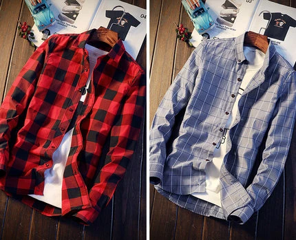 

Cheap Plaid Shirt Men's Long Sleeve Shirt Slim Trend Casual Simple Joker 2019 Spring New Shirt