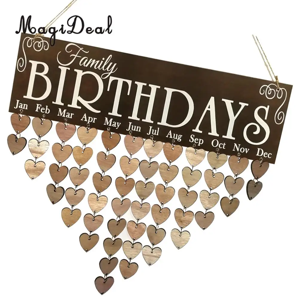 MagiDeal Family Birthdays Reminder Calendar Wooden Board Plaque Sign Hanging Decor