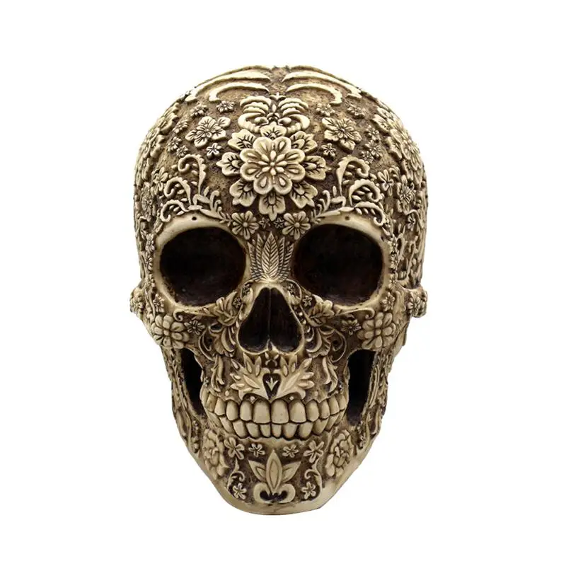 

Resin Flowers Skull Realistic Human Skeleton Gothic Halloween Decoration Horrible Skull Head Ornament