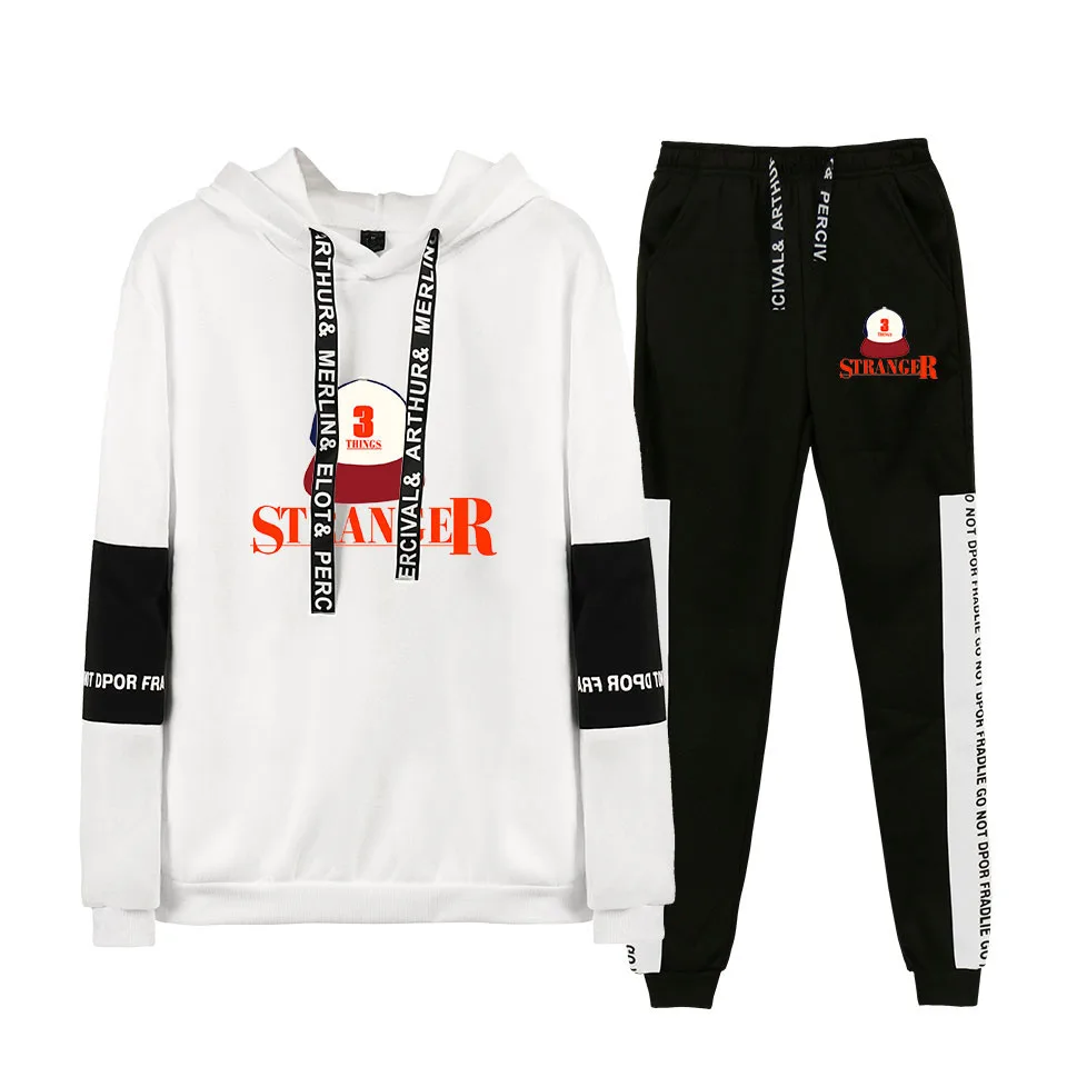 

Aikooki Male Hooded Sweatshirt Suit Stranger Things Letter printing Man Streetwear Suit Stranger Things Top trousers sports suit