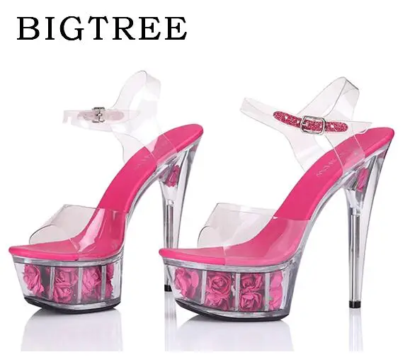 أحذية امرأة فائقة الكعب 15 سنتيمتر منصة ارتفع الصنادل شفافة حذاء من الكريستال الزفاف الأحذية حذاء الأميرة حجم 34- 44