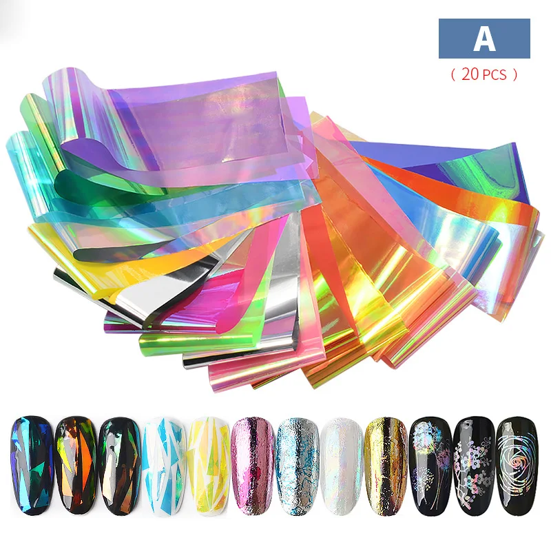 

1 Pack Holographic Nail Foil Set 4*20cm Mixed Designs Transfer Sticker Starry Sky Paper 3d UV GEL Laser Manicure Nail Art Decals