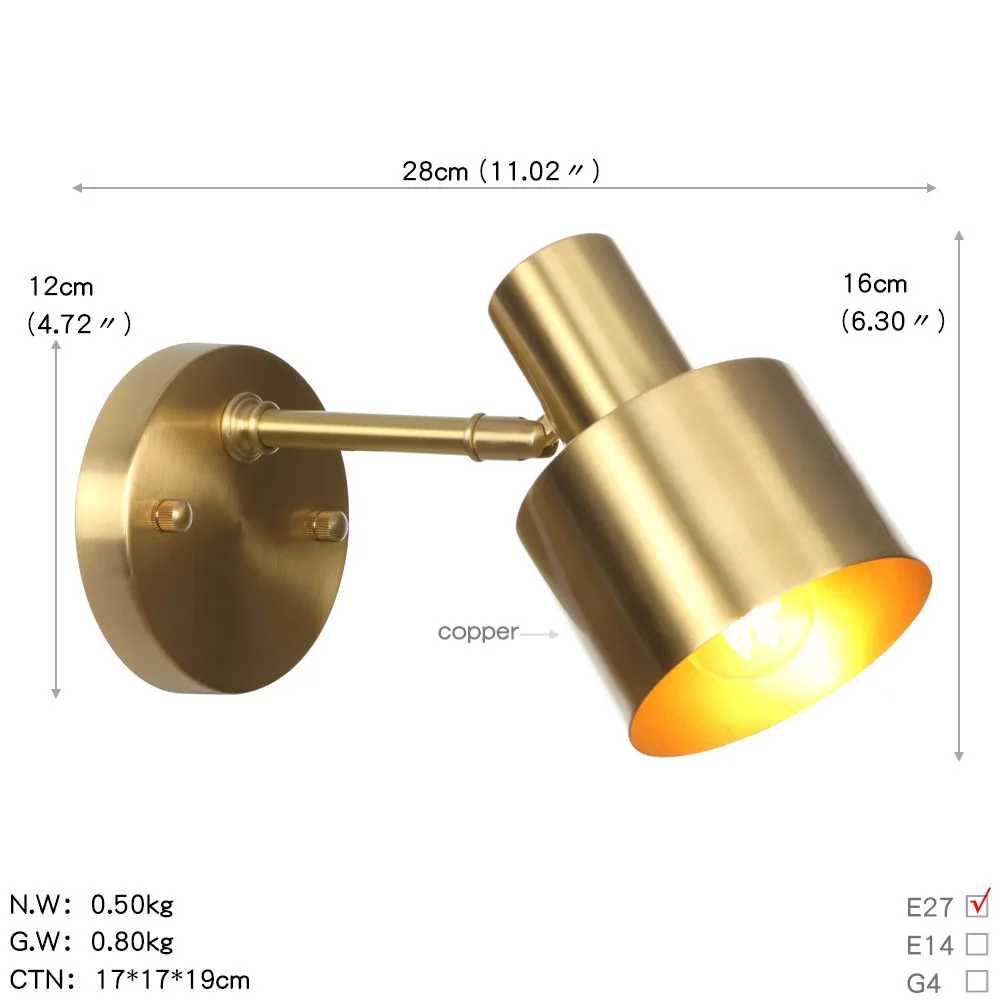 Скандинавский современный светодиодный настенный светильник для помещений в стиле лофт медный Настенный Светильник Бра прикроватный