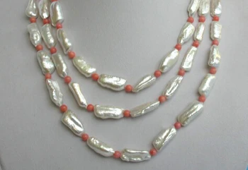 

Wonderful Lucky Jewelry classic 3rows big 25mm baroque white freshwater pearls pink coral necklace Women wide