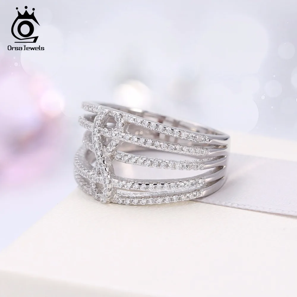 ORSA JEWELS Wedding Band For Female Trendy Pave Setting AAA Cubic Zircon Women Engagement Rings Fashion Jewelry For Gift AOR83
