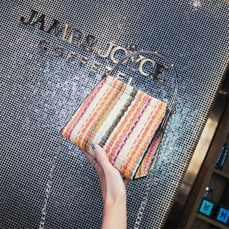 

Miyahouse High Quality Straw knitting Lady Shoulder Bag With Chain Woman Messenger Bag Simple Panelled Color Crossbody Bag