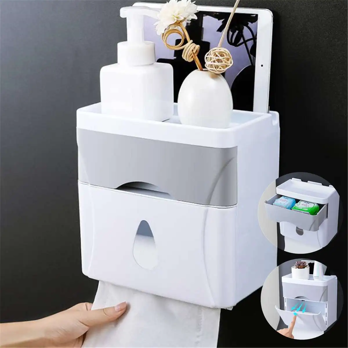 

Punch-free Roll Paper Tube Multi-function Bathroom Toilet Paper Holder Place Mobile Phone Toilet Paper Dispenser Tissue Box