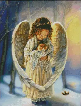 

R Thread 100% Printed Unfinished Cross Stitch Patterns Sets Embroidery Handmade Needlework Kits, winter little angel
