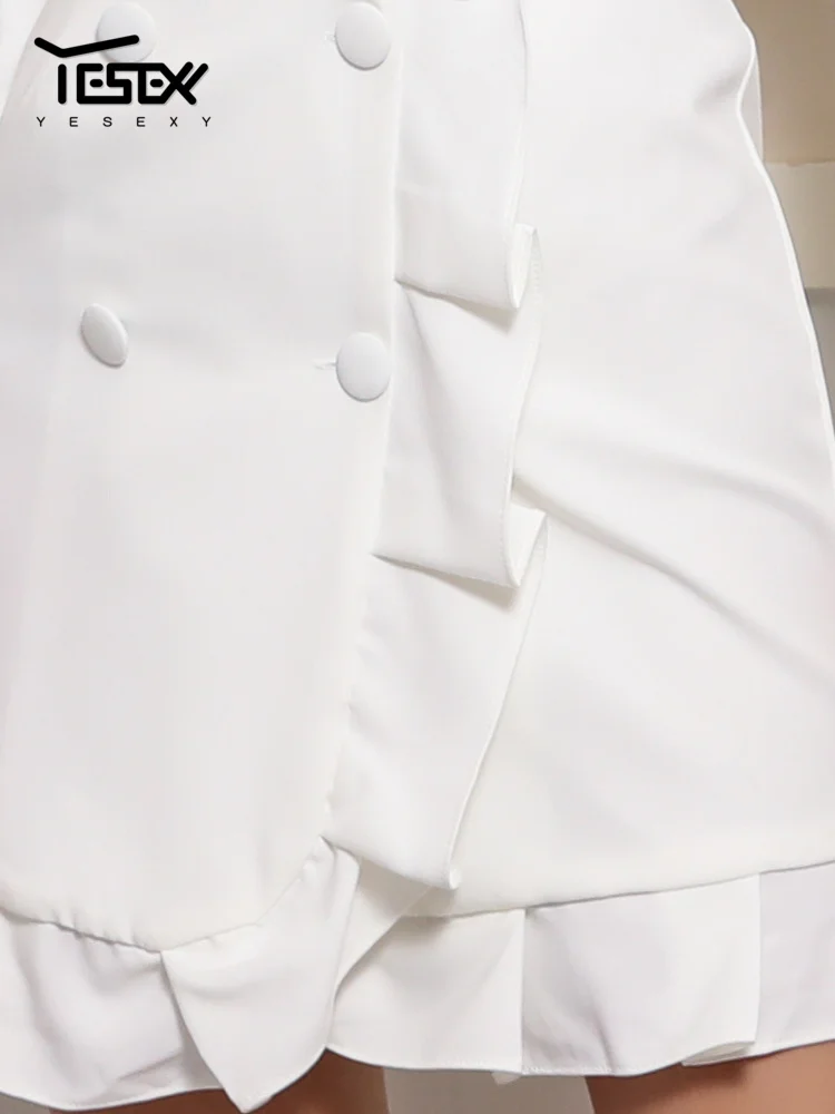 Yesexy осенний однотонный Повседневный Женский костюм с v-образным вырезом с оборками двубортный женский пиджак пиджаки VR0006