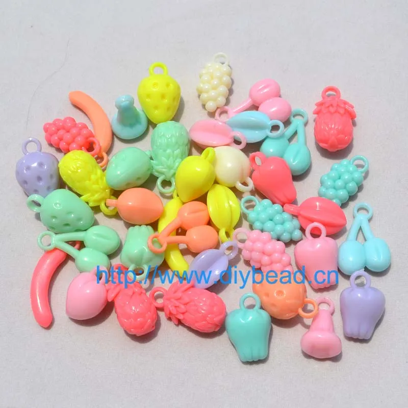 

100 pcs/lot DIY Necklace Handmake Accessories Mix Style And Mix Color Cartoon Fruit Light Acrylic Beads 23*10MM Jewelry Findings