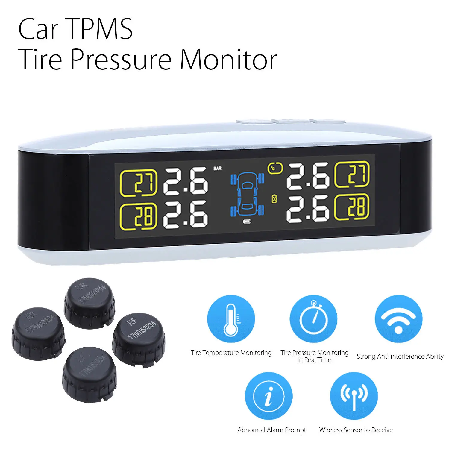 Blueskysea Car font b TPMS b font Tire Pressure Wireless Monitoring Temperature Colorful Screen PSI BAR