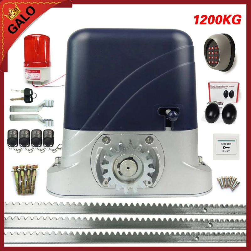 

Heavy duty900-1200kg loading Automatic electric sliding gate opener motor with 2ps remote control 4m steel racks to move gate