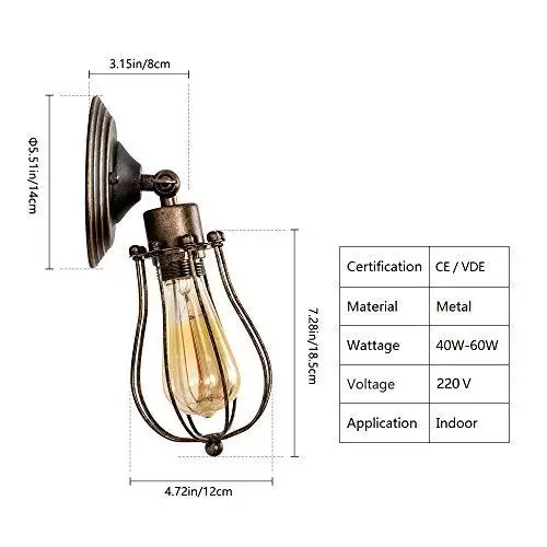 Промышленный винтажный настенный светильник, внутреннее освещение, регулируемый настенный светильник в металлической клетке, светильник для коридора, ресторана, спальни, светильник ing