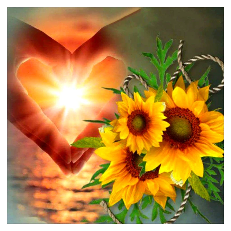 Алмазная 5D картина Подсолнух закат море | Дом и сад