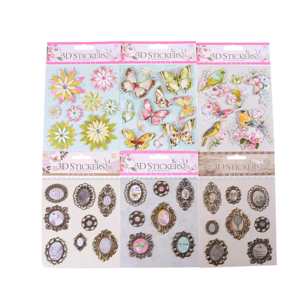 

1 Pcs Vintage Deocrative 3D Adhesive Stickers for DIY Gift/Photo Album /Scrapbooking Paper Craft Projects Supplies 6Styles