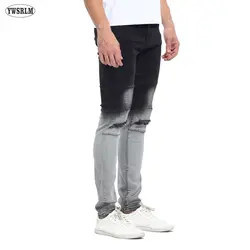 Для мужчин джинсы Мода Хип-Хоп городской Для мужчин мотоцикл потертостями Байкер Тонкий Тощий Жан длинные брюки Us Размеры