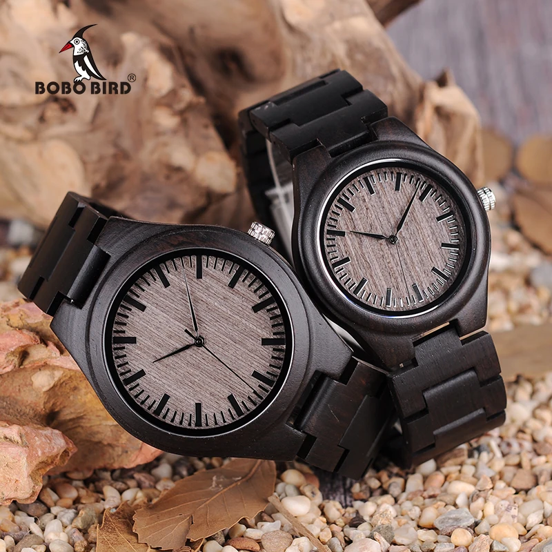 BOBO BIRD Retro Ebony Wood Watches Men High Quality Brand Designer Couples Watch L-O08