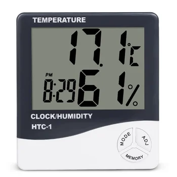 Indoor Room LCD Electronic Temperature Humidity Meter Digital Thermometer Hygrometer Weather Station Alarm Clock HTC 1
