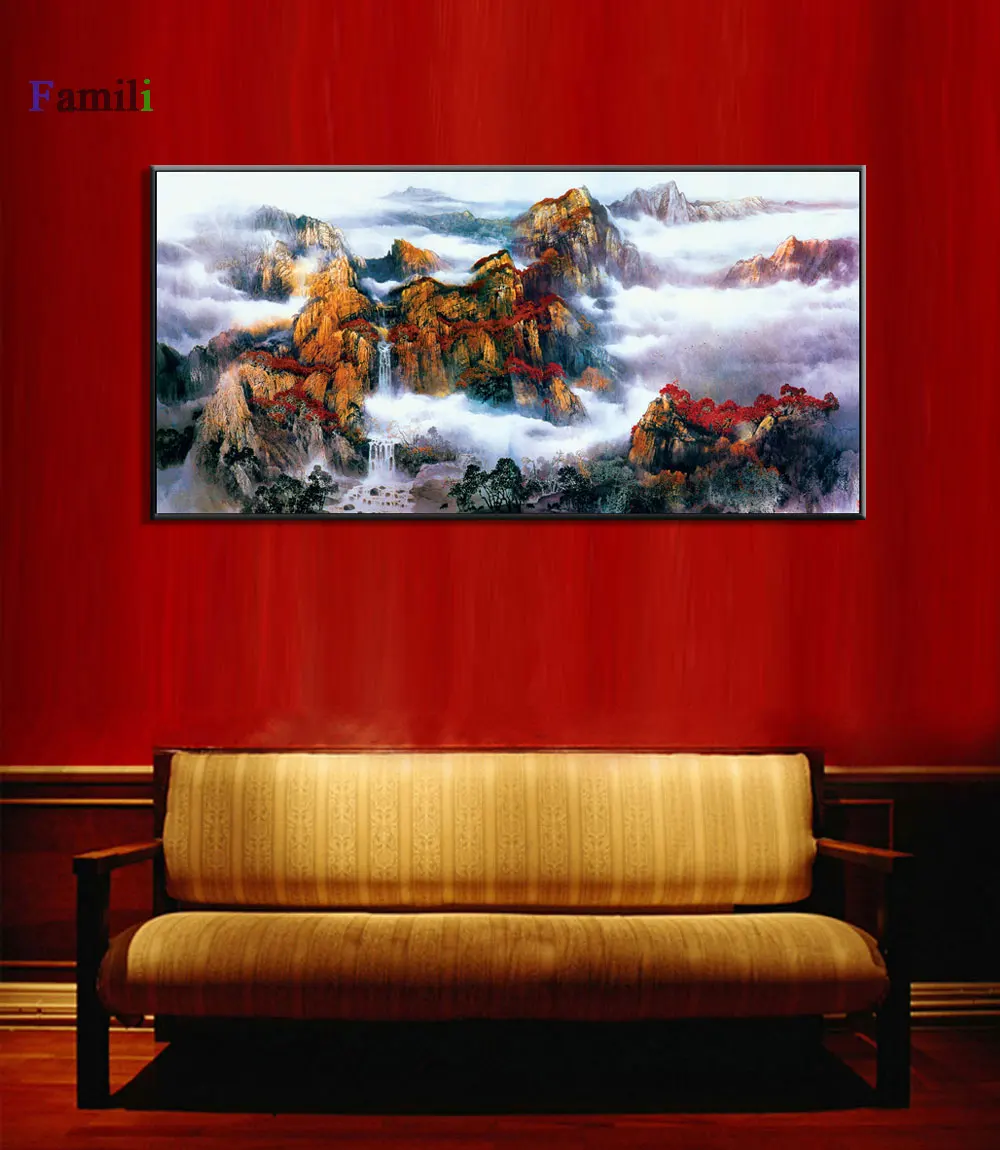 Абстрактный Горный пейзаж вдохновляющий холст картины настенный китайский арт картины плакат печать для гостиной домашний офис Декор - Цвет: Фиолетовый