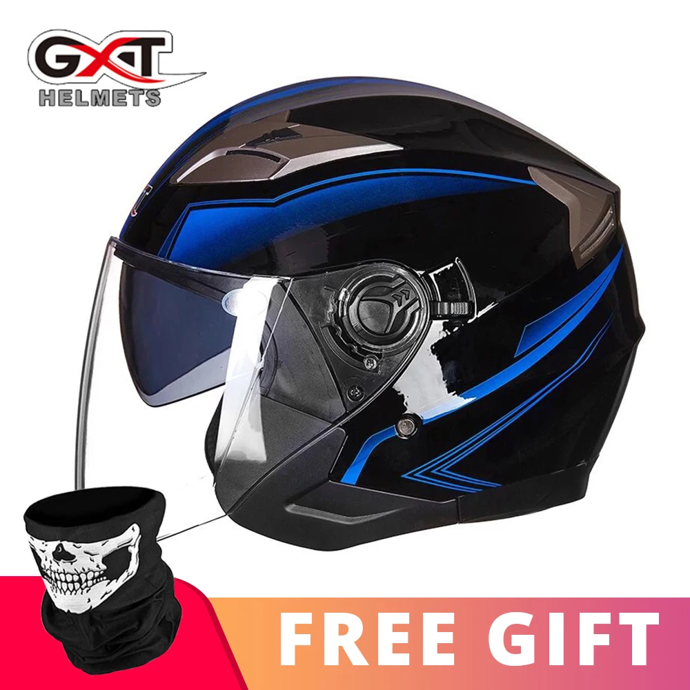 GXT Лето мотоциклетный шлем с открытым лицом двойной объектив Casco Шлем Мотоцикл Скутер Capacete защитный шлем козырек для мотоцикла - Цвет: G708 Bright BU