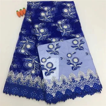 

Royal Blue African Lace Fabric 5 yards Luxury Yellow Tulle Laces Nigeria 2019 French Lace Fabric Embroidered Rhinestones Lace