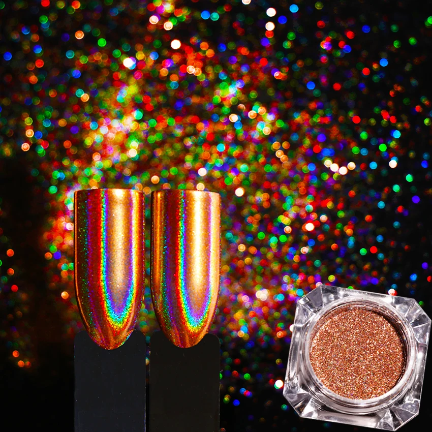 

0.2g Champagne Gold Holographic Nail Glitter Flakes Mirror Rainbow Holo Laser Chrome Powder Manicure Nail Art Decoration