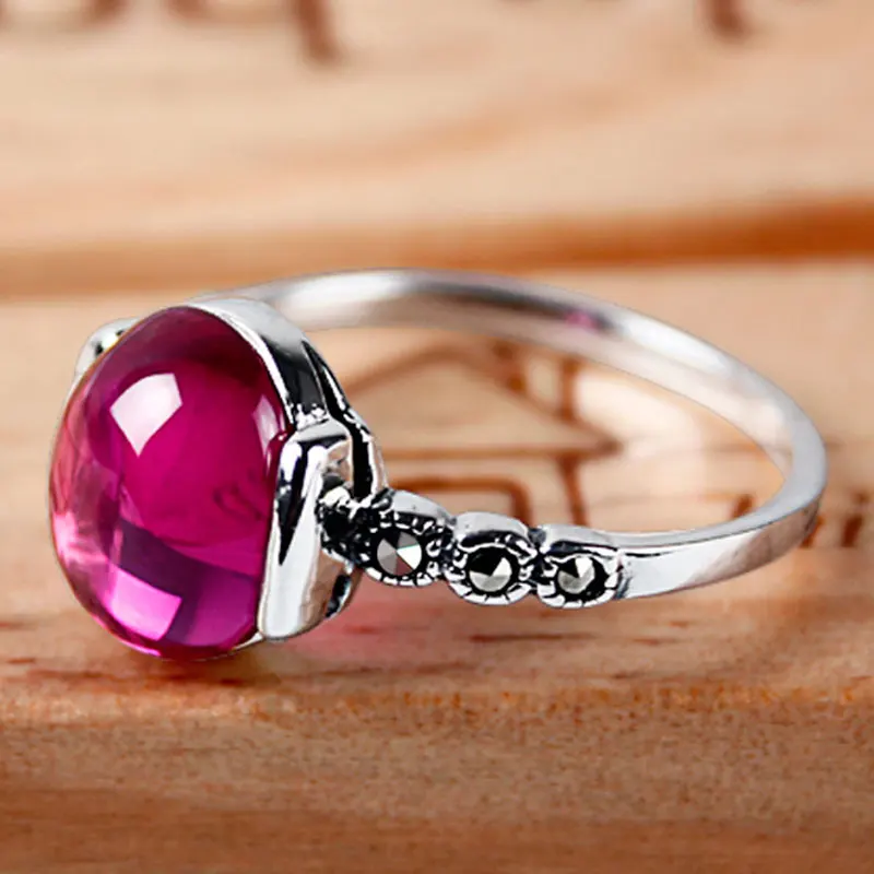 JIASHUNTAI 4 цвета винтажные свадебные кольца красное Серебро 925 кольца для женщин Ретро Серебряный с натуральным камнем набор колец женские ювелирные изделия подарок - Цвет камня: Pink