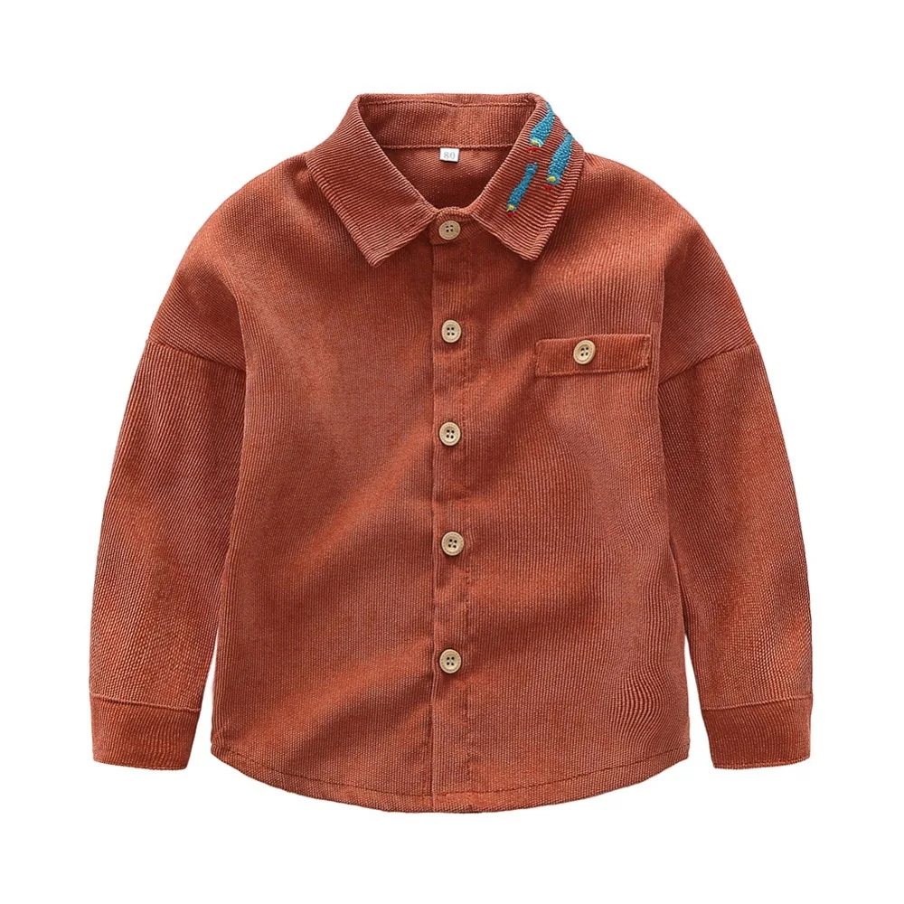 

Kid Boy Spring Cotton Embroidery Fish Design Shirt Tops Blouse Long Sleeve Corduroy Shirt for Children Casual Shirts