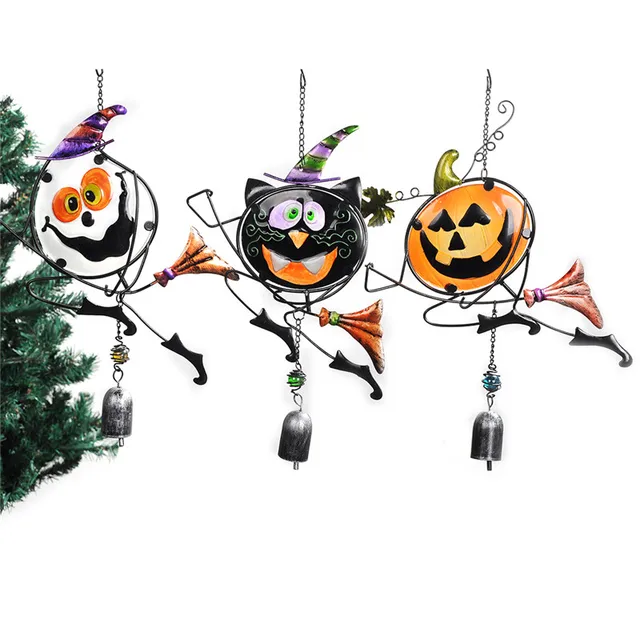 pumpink cat magician halloween fengshui wind chimes outdoor living room metal hanging decorative pendant party decoration