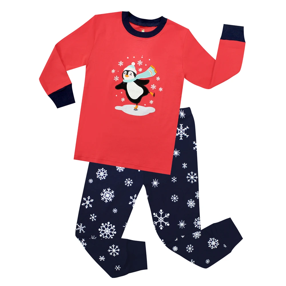 Kids Christmas Penguin Sleepwear 100 Cotton Long Sleeve Snowman Pajamas For Girls Boys Children