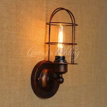 

Retro Cage Industrial Portuguese Style Mini Vintage Loft Adjustable Antique Black Metal Wall Light Lamp Sconce Lamp Fixtures
