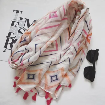 

Rhombus Scarf for Women Colorful Geometric Shawls and Scarves w/ Tassels Shawl 180x100 cm [2506]