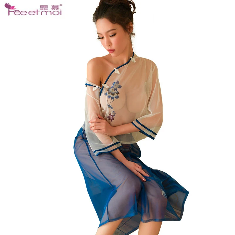 

Cheongsam Student Uniform Sexy Vintage Stand Collar Lingerie Sexy Hot Erotic Open Crotch Transparent Erotic Underwear Sexy Dress