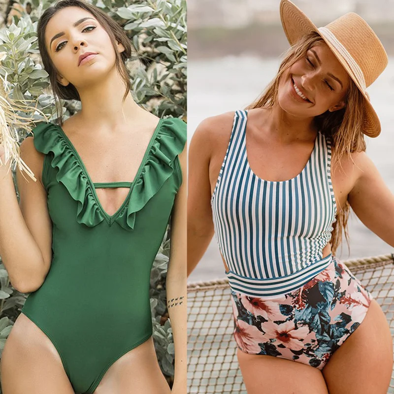 

Ariel Sarah 2019 Floral One Piece Swimsuit Sexy Swimwear Bathing Suit Women Halter Bandage One-piece Suits Beach Wear Monokini