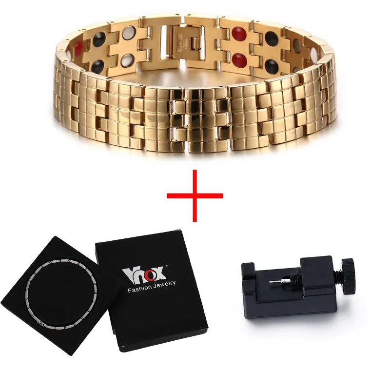 Vnox Магнитная Здоровье и гигиена браслет золото-цвет Для мужчин цепи Jewelry с магнитами - Окраска металла: Add box and tool