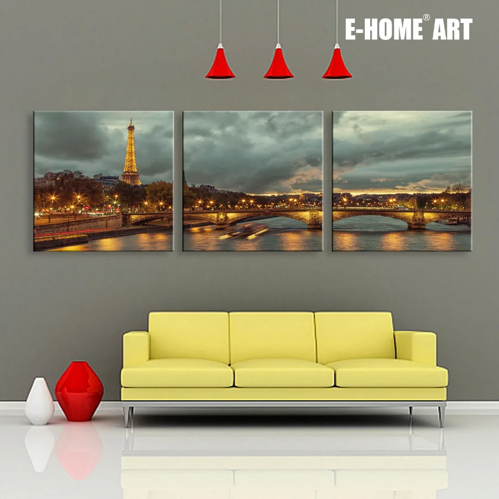 

Free Shipping Stretched LED Bridge in The City LED Flashing Optical Fiber Print LED Wall Art LED Decorations