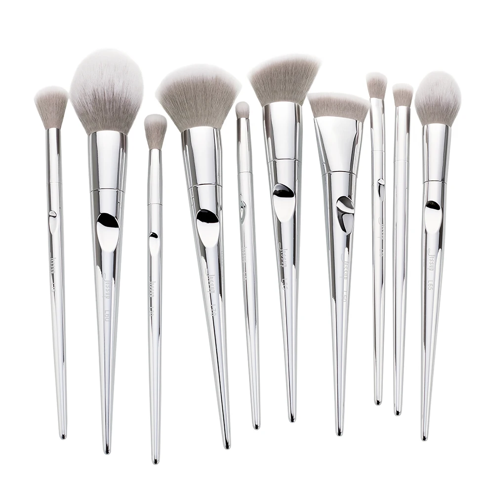 Jessup brush 10pcs Fantasy Silver Makeup brushes beauty Powder Cosmetic bag women blush Foundation Synthetic hair|Аппликатор теней