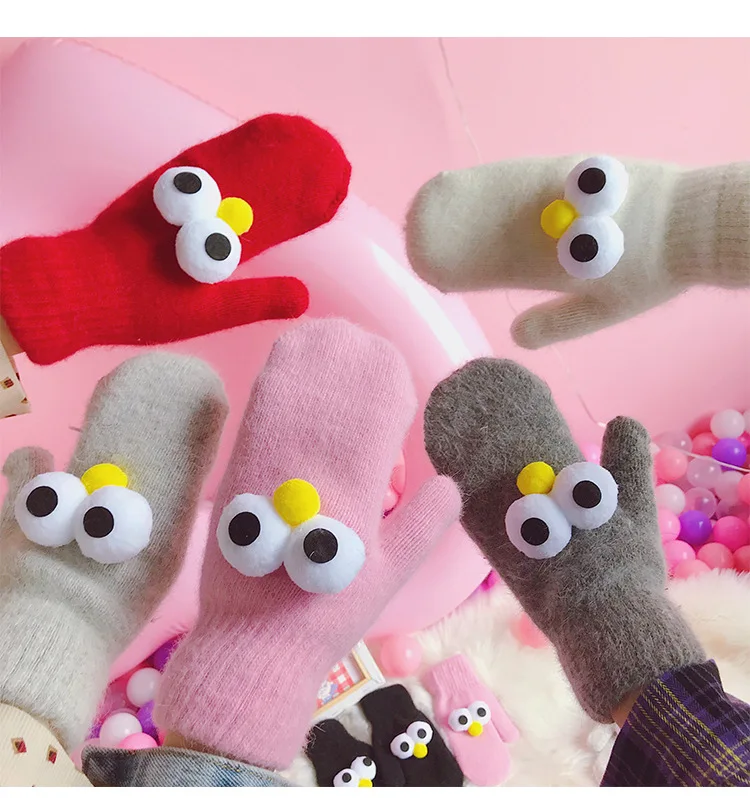 Wholesale 6pairs Japanese cute big eyes small fresh soft sister students wild warm gloves cold gloves couple gloves SH296 TY01