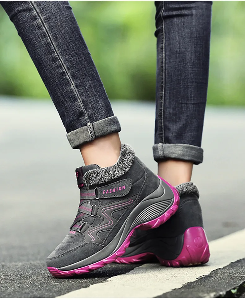 2019 Winter women snow boots women warm push ankle boots female high wedge waterproof Boots rubber hiking boots shoes (9)